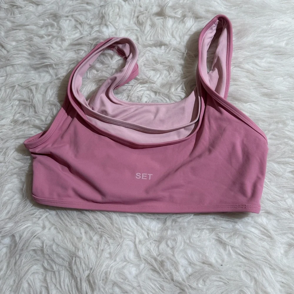 NEW Set Active Large XL Pink Matching Set Glossy Leggings Double Layer Sport bra